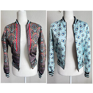 Alice + Olivia Lonnie Reversible Eye Boho Paisley Bomber Jacket Women's XS Satin